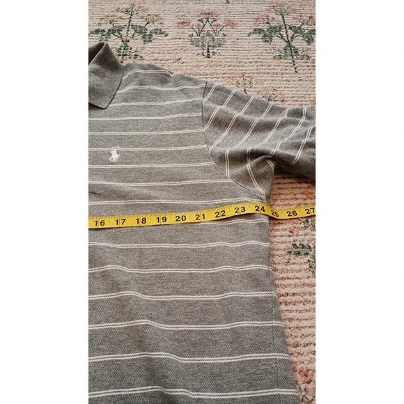 Polo Ralph Lauren Mens XXL Gray Striped Polo Shirt Short Sleeve Cotton Classic - Picture 6 of 7